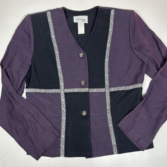 Vtg D.J. Summers Women 2Pc Jacket & Pants Set Black Purple Lace Line Sz 10 USA - Picture 2 of 13